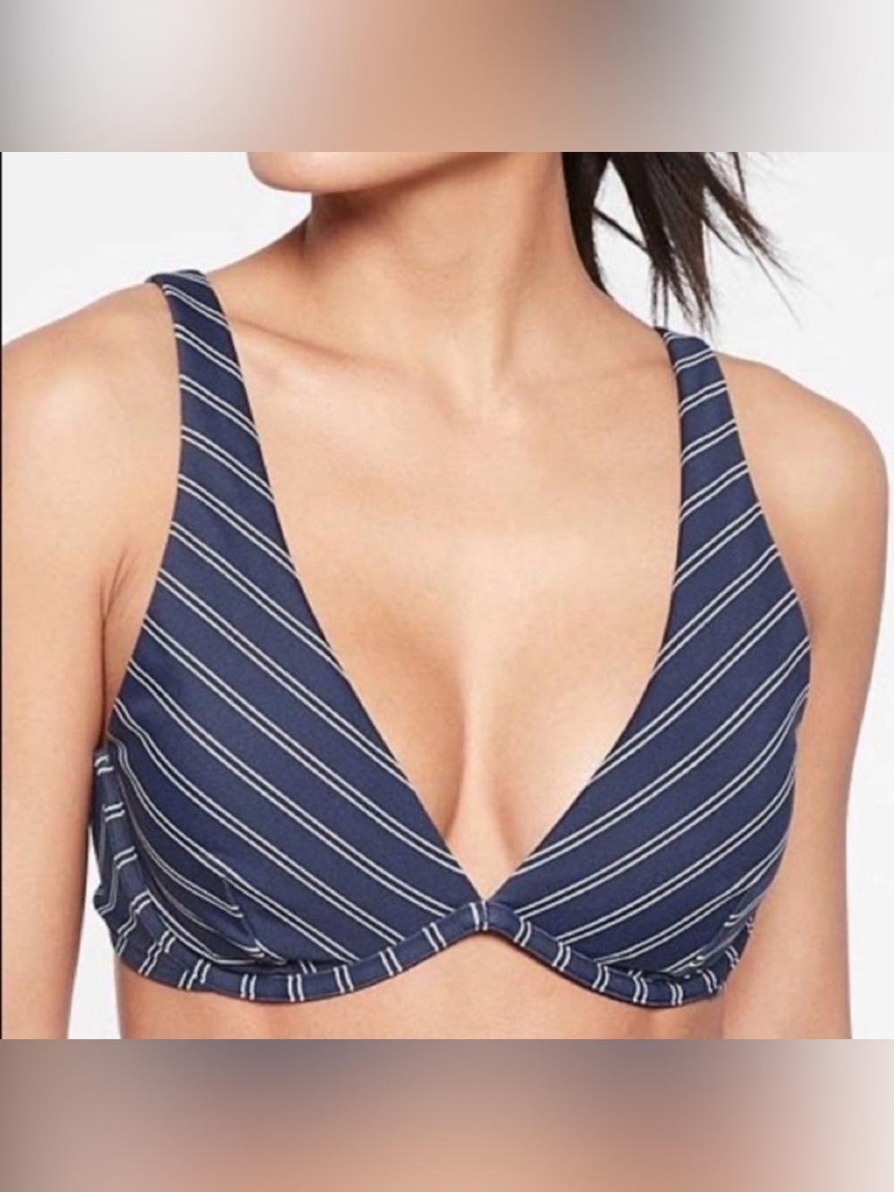 Athleta Underwire Piha Bikini Swim Top & bottoms Navy & White Stripe